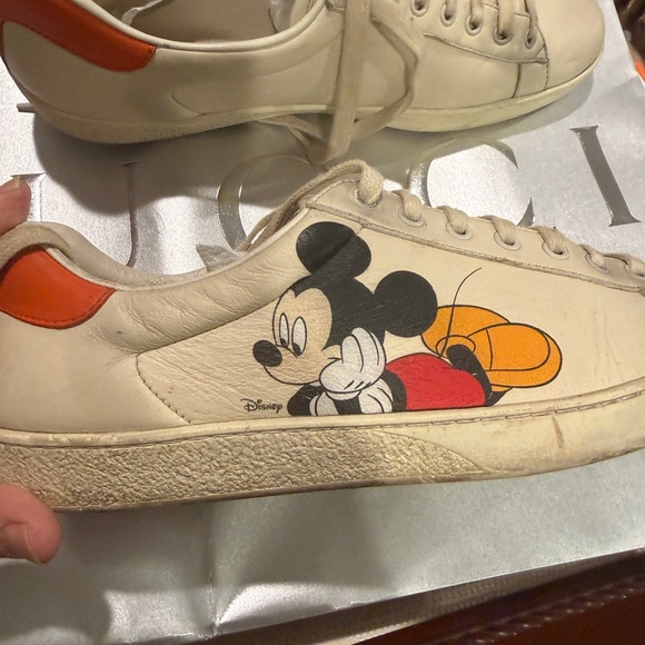 Gucci Cream Sneakers with Mickey Mouse and Orange Detail - Picture 6 of 7